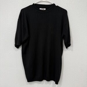 FAVO Black Ribbed‎ Short Sleeve Knit Sweater Top Men's Size L